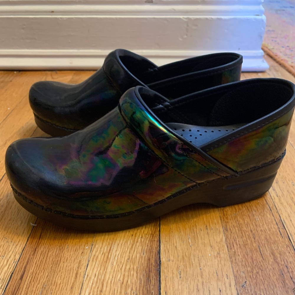 Dansko Oil Slick Petrol Clogs, Size 39